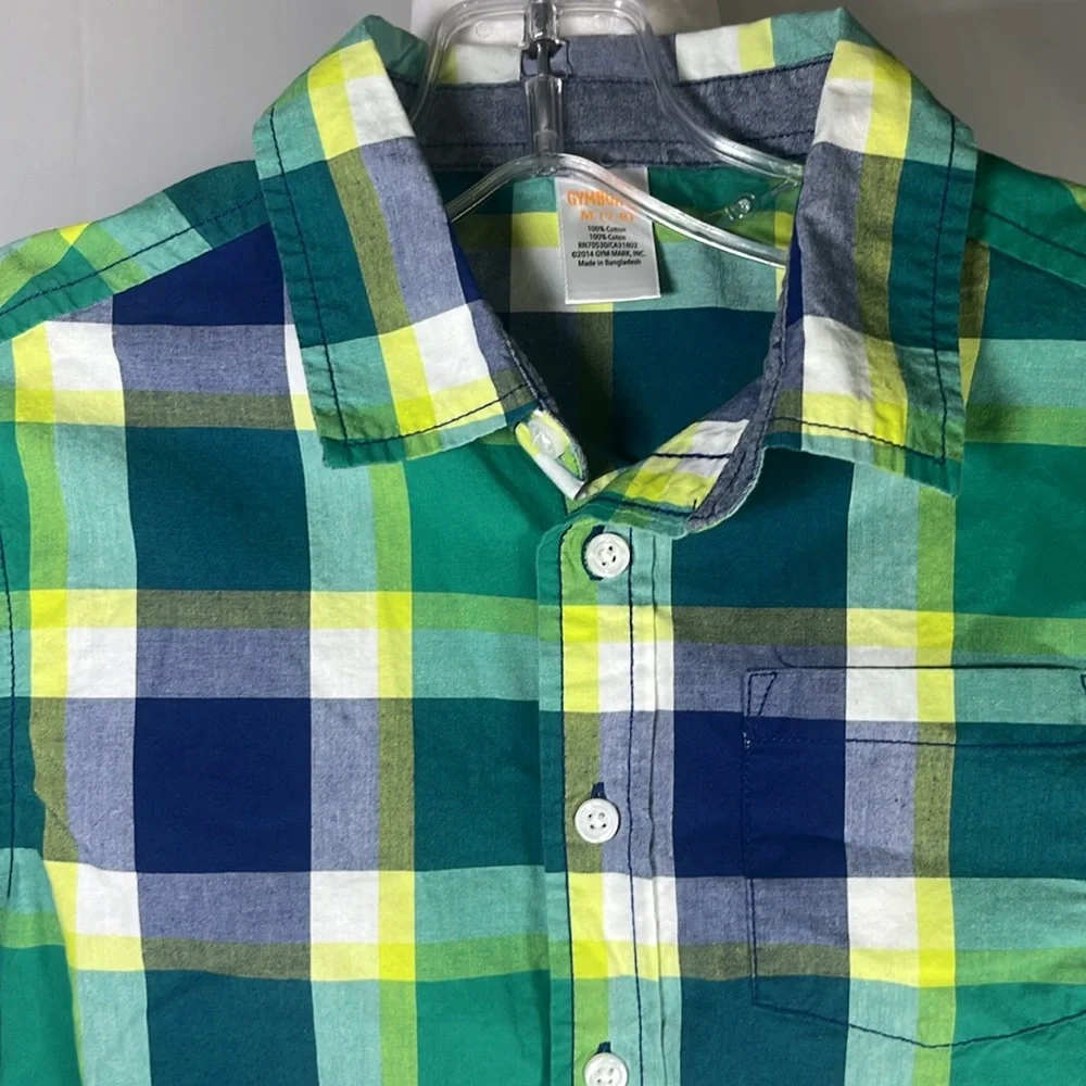 Gymboree long sleeve button down dress shirt blue/green plaid Size‎ Med 7-8